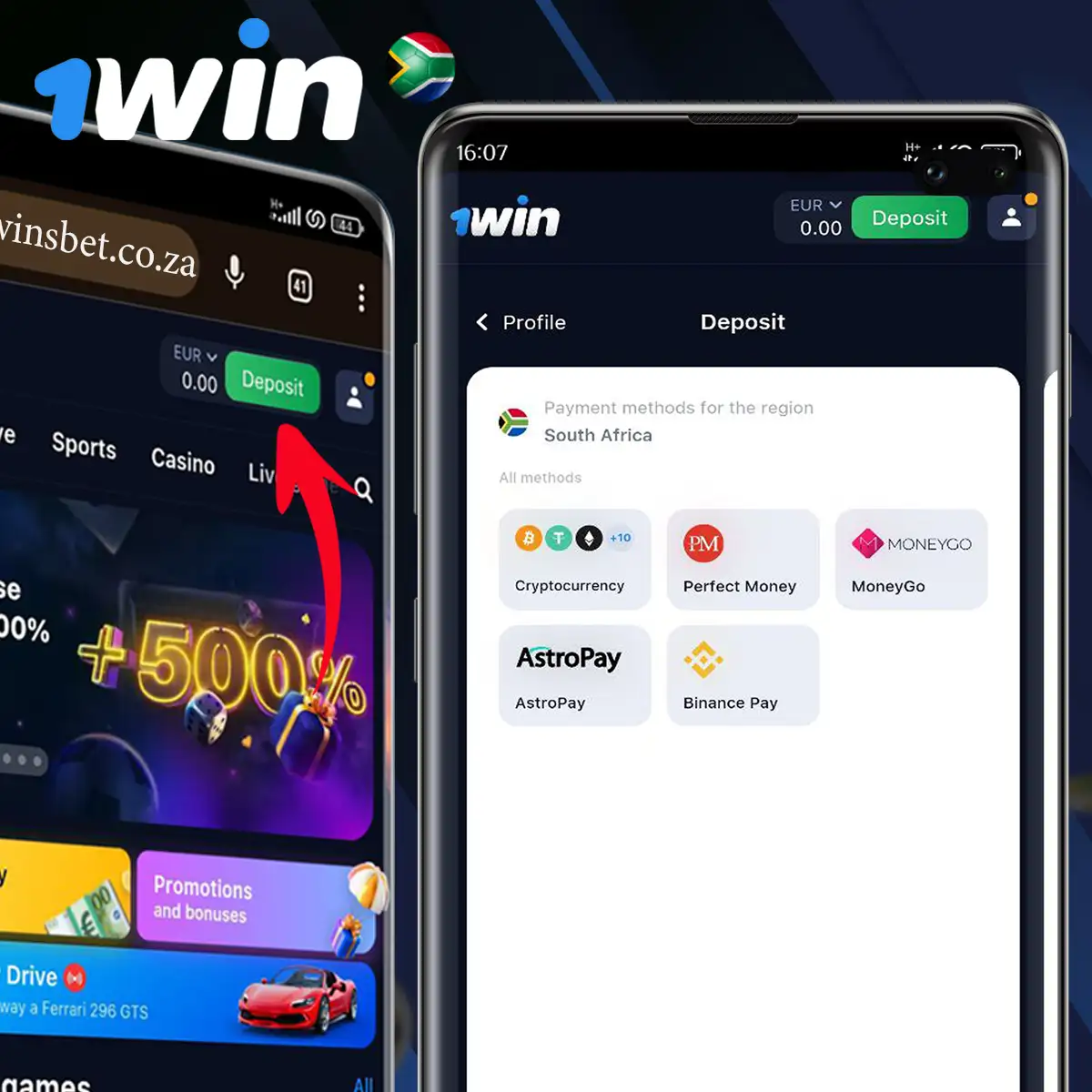 Deposit in the 1Win application