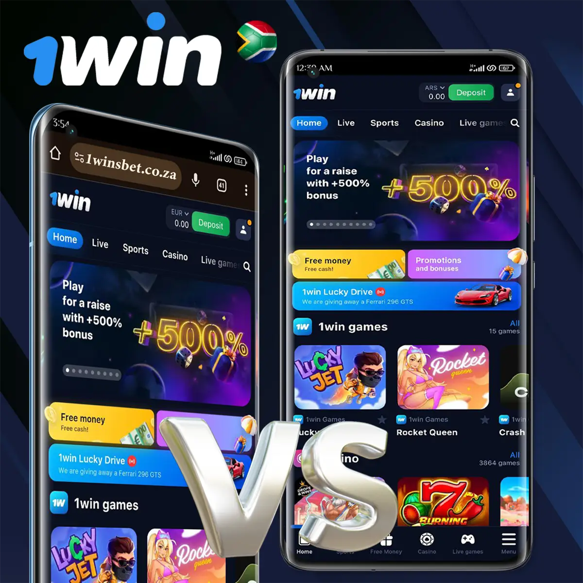 Comparison between the mobile version and the app 1Win